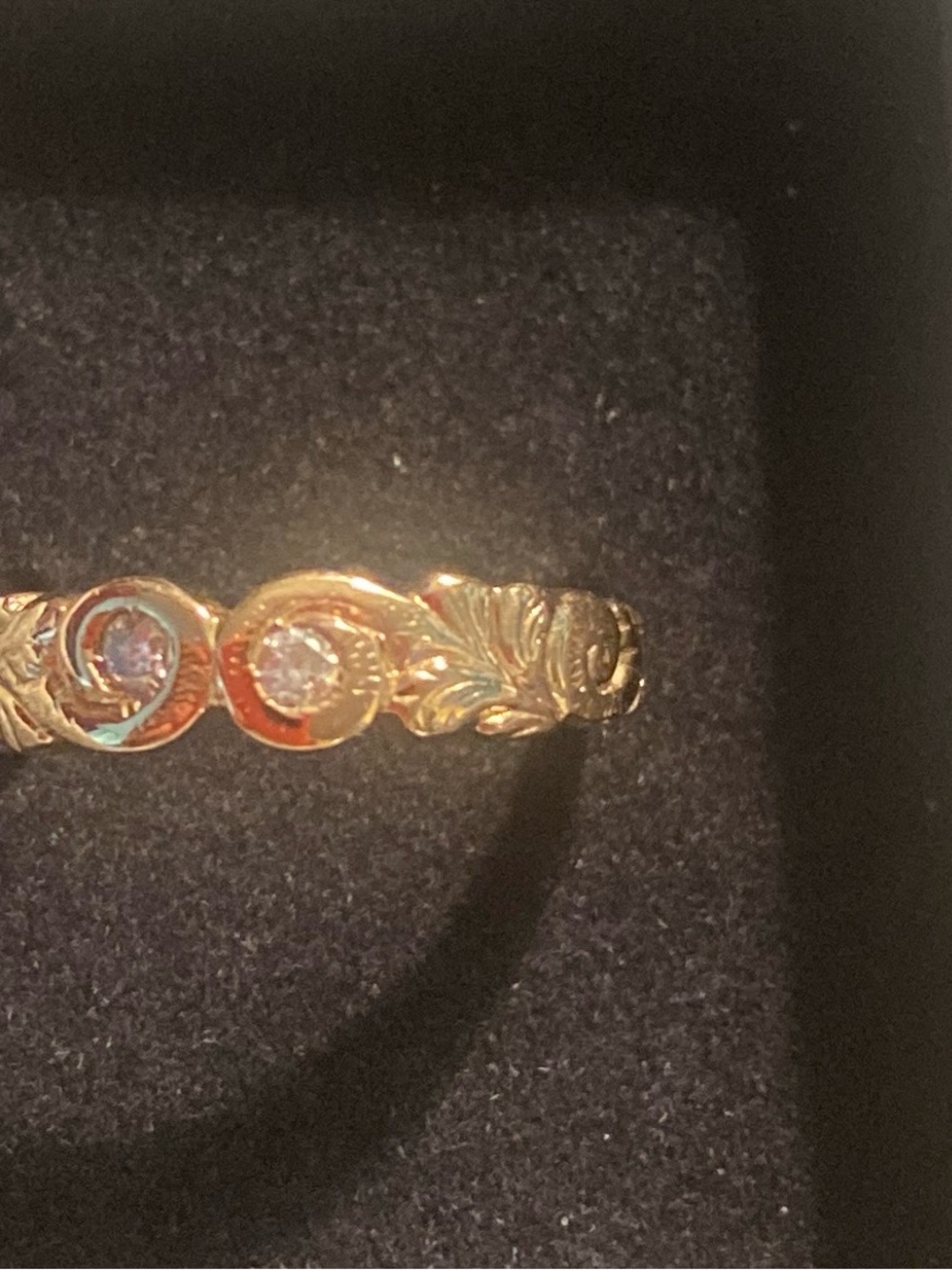 Gold Floral Engraved Ring with Twin Stones - Women Jewelry